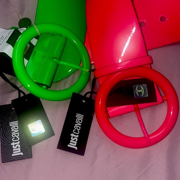 Roberto Cavalli patent leather Barbie pink neon wide waist belt adjustable - Picture 3 of 10